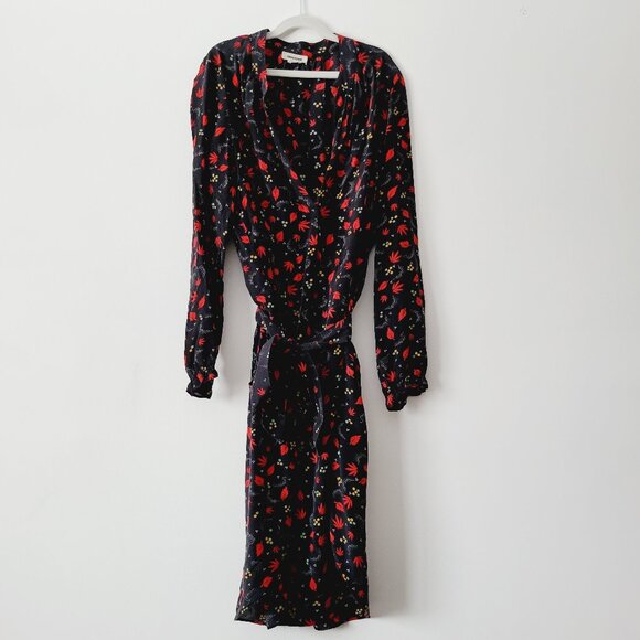 Zadig & Voltaire Black and Red Silk Shirtdress with Waist Tie - Picture 1 of 7